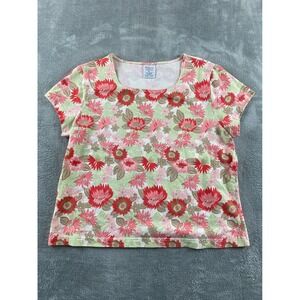 Westbound Petites Floral Short Sleeve Scoop Neck Stretch Cotton Knit Top PL